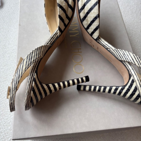 Jimmy Choo Tilly Off White/Black Striped Snake Skin Pump 37 - Picture 8 of 8